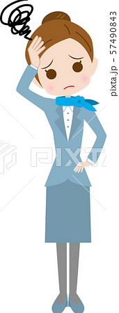 額に手を当てるスチュワーデス 57490843