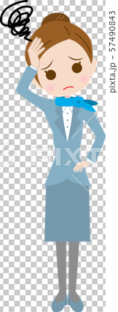 額に手を当てるスチュワーデス 57490843