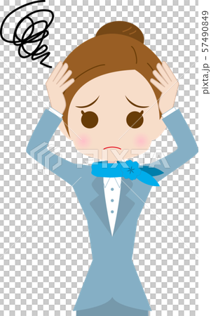 頭を抱えるスチュワーデス　上半身 57490849