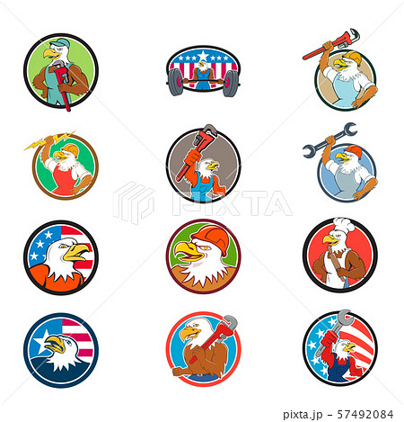 American Eagle Mascot Circle Cartoon Set American Eagle Mascot Circle Cartoon Set 57492084