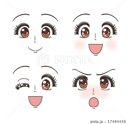 Girl cartoon face expression set - Stock Illustration [57494439] - PIXTA