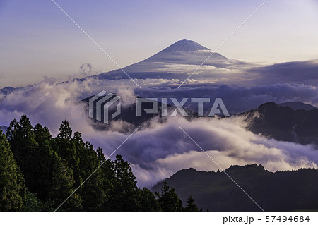 (静岡県)躍動する大雲海の向こうに、富士山 (静岡県)躍動する大雲海の向こうに、富士山 57494684