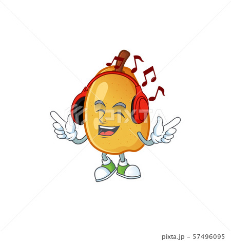 Listening music ripe fragrant pear fruit cartoon character 57496095