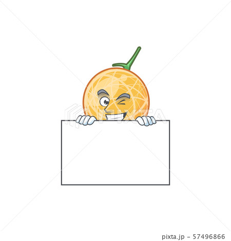 Grinning with board dessert cantaloupe fruit cartoon with mascot Grinning with board dessert cantaloupe fruit cartoon with mascot 57496866