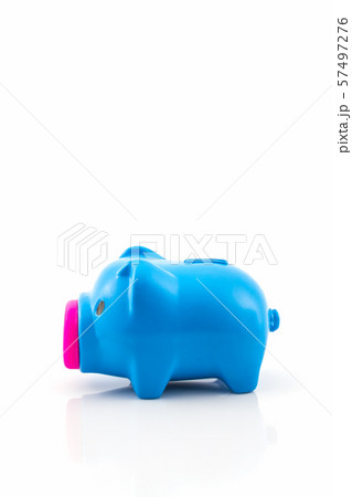 Blue piggy bank saving . Blue piggy bank saving . 57497276