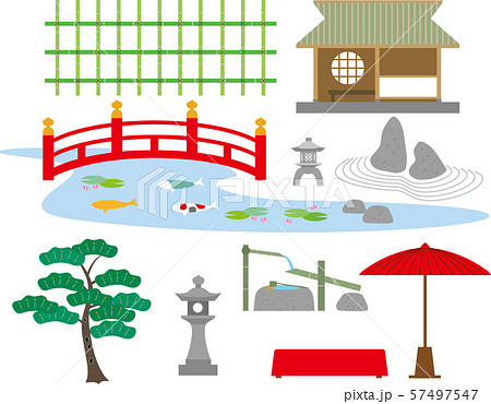 日本庭園の設備素材のイラスト素材