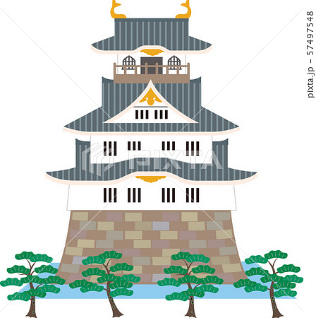 日本の城と松。ベクター素材。 57497548