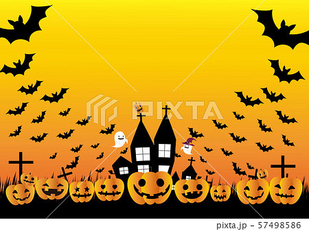 ハロウィン：カボチャのランタンとコウモリとおばけ 57498586