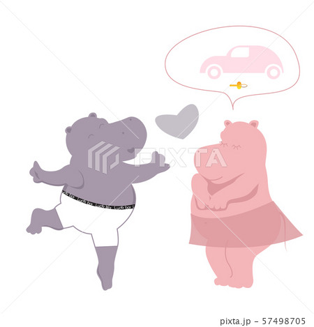 Valentines illustration with two hippos and heart. Mercantile girl Valentines illustration with two hippos and heart. Mercantile girl 57498705
