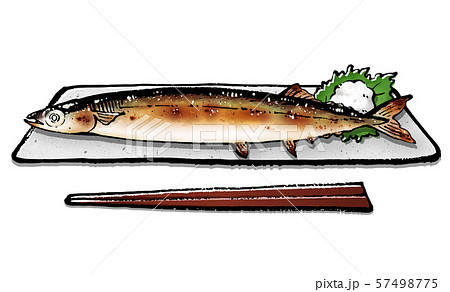 秋刀魚 塩焼き 手描きイラスト 筆のイラスト素材 [57498775] - PIXTA