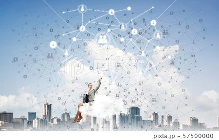 Elegant lady boss or accountant float on cloud and networking concept Elegant lady boss or accountant float on cloud and networking concept 57500000