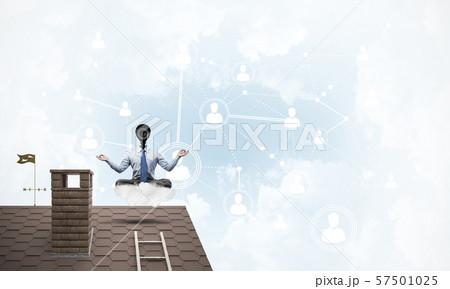 Concept of security and privacy protection with camera headed man meditating 57501025