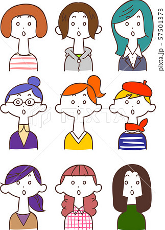 若い女性のイラストセット1 驚いた顔のイラスト素材