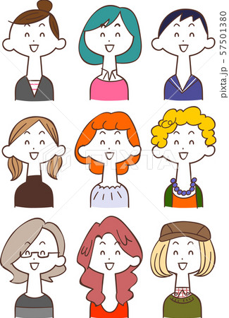 若い女性のイラストセット2　笑顔 57501380
