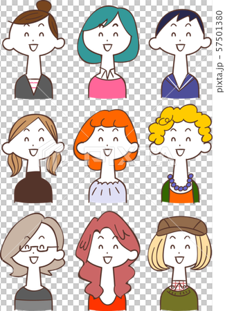 若い女性のイラストセット2　笑顔 57501380