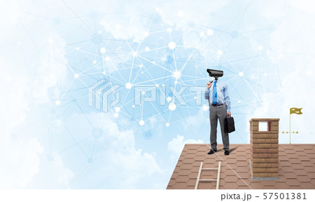 Concept of security and privacy protection with camera headed man 57501381