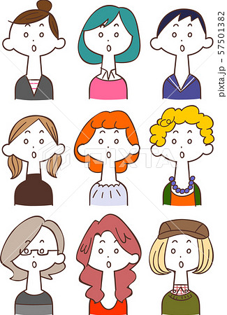 若い女性のイラストセット2 驚いた顔のイラスト素材
