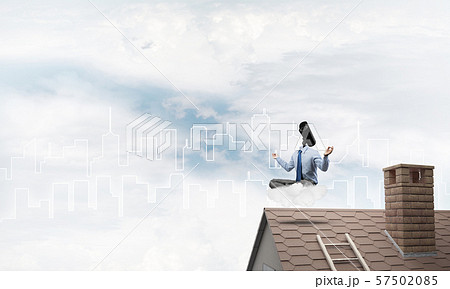 Concept of security and privacy protection with camera headed man meditating 57502085