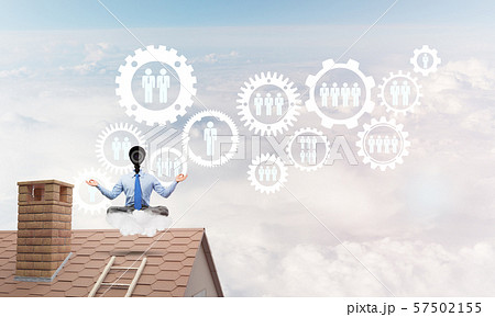 Concept of security and privacy protection with camera headed man meditating 57502155