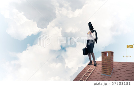 Concept of security and privacy protection with camera headed woman Concept of security and privacy protection with camera headed woman 57503181
