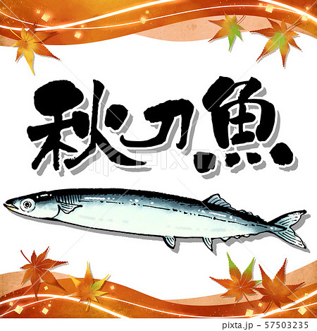 秋刀魚 手描きイラスト 筆文字のイラスト素材