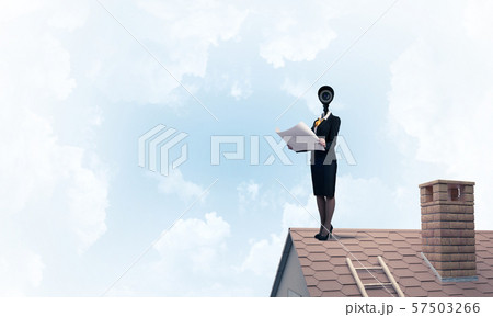 Concept of security and privacy protection with camera headed woman Concept of security and privacy protection with camera headed woman 57503266