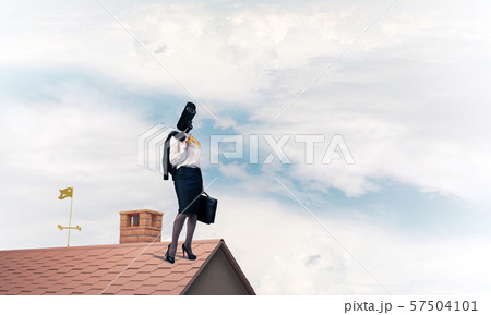 Concept of security and privacy protection with camera headed woman 57504101