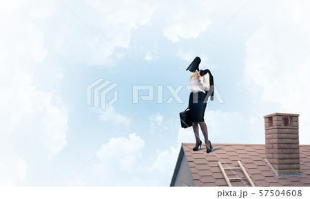 Concept of security and privacy protection with camera headed woman Concept of security and privacy protection with camera headed woman 57504608
