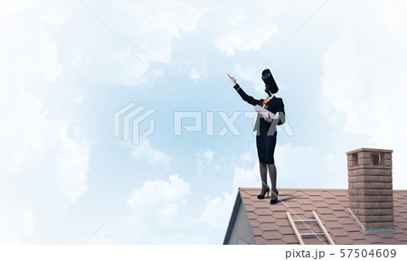 Concept of security and privacy protection with camera headed woman Concept of security and privacy protection with camera headed woman 57504609