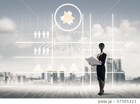 Concept of security and privacy protection with camera headed woman Concept of security and privacy protection with camera headed woman 57505321