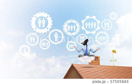 Concept of security and privacy protection with camera headed man meditating 57505683