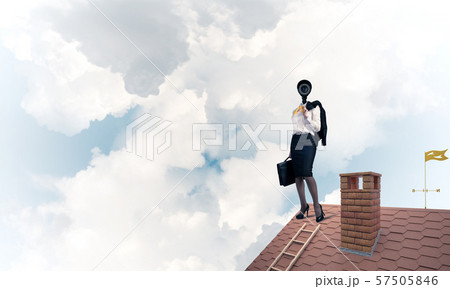 Concept of security and privacy protection with camera headed woman Concept of security and privacy protection with camera headed woman 57505846