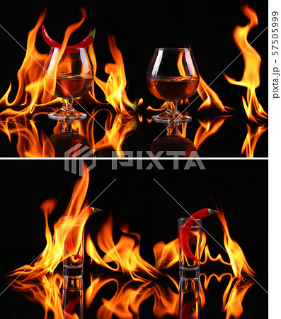 collage Hot chili pepper in a Brandy glass with a collage Hot chili pepper in a Brandy glass with a 57505999