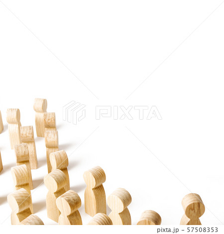 A crowd of people looking to the right. waiting for event. Marketing, advertising, attracting the attention of customers and society. Wooden figures. minimalism, metaphor. copyspace A crowd of people looking to the right. waiting for event. Marketing, advertising, attracting the attention of customers and society. Wooden figures. minimalism, metaphor. copyspace 57508353