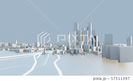 3D illustration. White Futuristic City in sunny day 57511397