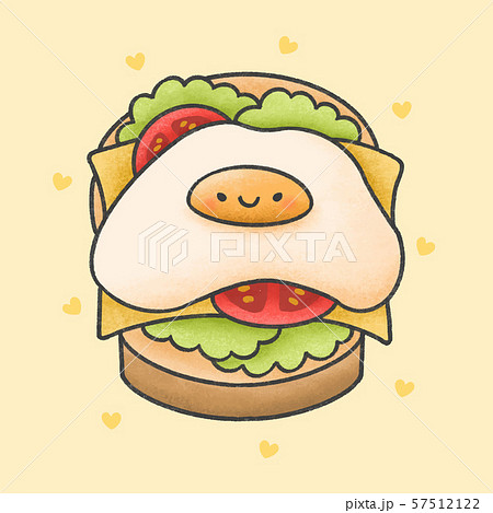 Fried egg on cheese sandwich cartoon hand drawn - Stock Illustration  [57512122] - PIXTA