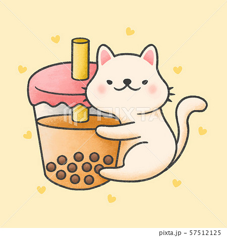 Cute Cat Hug Bubble Milk Tea Fresh Drink Cartoonのイラスト素材