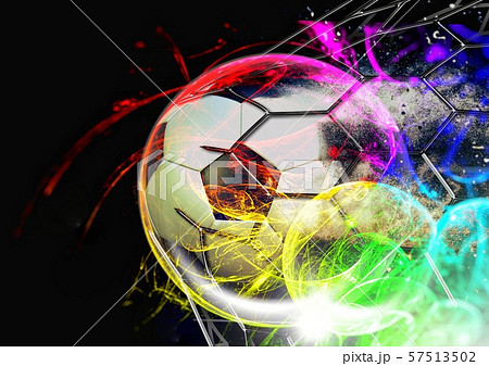 ゴールネットを突き破る抽象的なサッカーボールのイラスト素材