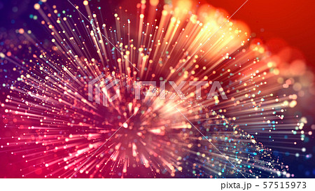 Abstract explosion of multicolored shiny particles or light rays like laser show. 3d render abstract 57515973