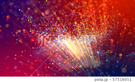 Abstract explosion of multicolored shiny particles or light rays like laser show. 3d render abstract 57516051