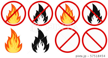 Set of flat design vector fire and no fire sign - colored and black fire crossed out in a red circle Set of flat design vector fire and no fire sign - colored and black fire crossed out in a red circle 57518454
