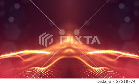 3d rendering background of glowing particles that form curved lines and 3d surfaces, grid with depth 57518774