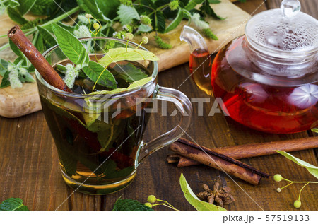 Herbal tea with mint, dried linden flowers 57519133
