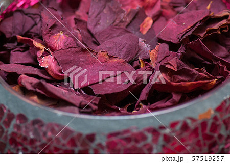 Dried rose petals for tea, alternative medicine, pot-pourri inside glass handmade pot 57519257