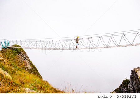 The rope bridge on the top of mountain of Rosa Khutor, Russia 57519271