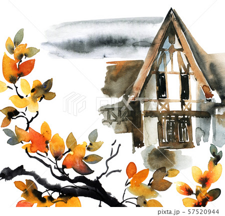 Watercolor fachwerk house 57520944