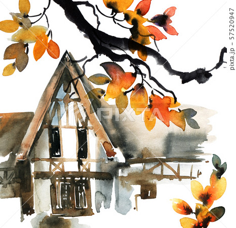 Watercolor fachwerk house Watercolor fachwerk house 57520947