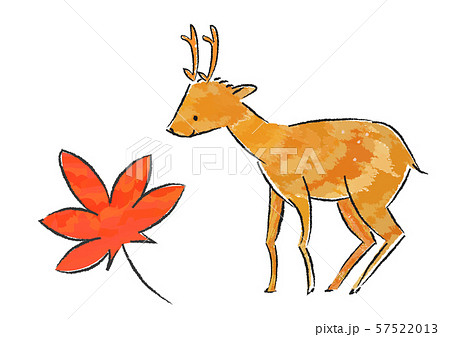 紅葉と鹿のイラスト素材
