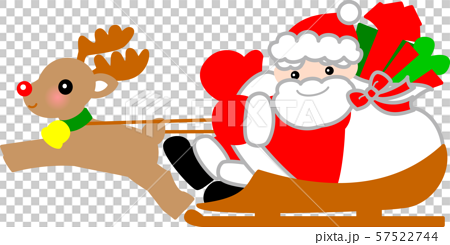 サンタクロースとトナカイ そり クリスマスのイラスト素材 57522744