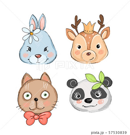 set of cute cartoon animals. Rabbit, panda, deer and cat 57530839